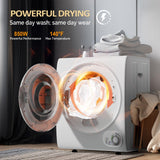 ROVSUN 110V Portable Clothes Dryer, High End Laundry Front Load Tumble Dryer Machine with Stainless Steel Tub & Simple Control Knob for Apartment, Dorm-850W, White