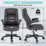 Executive Office Chair with Rubber Wheels, Big and Tall Office Chair 400LBS, High Back Leather Computer Desk Chair with Flip-up Armrests and Lumbar Support, Black