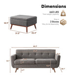 Tbfit 65" W Loveseat Sofa with Ottoman Coffee Table, Mid Century Modern Love Seat Couches for Living Room, Button Tufted Upholstered Small Couch for Bedroom,Easy to Install Love Seats Furniture, Gray