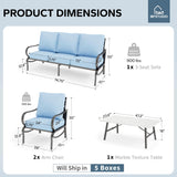 MFSTUDIO 4 Piece Metal Patio Furniture Set with Blue Cushion