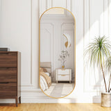 ZHUNFA Arched Full Length Floor Mirror, Oval Full Floor Mirror, Large Wall Mounted Arched-Top Body for Living Room, Bedroom, Bathroom, Entryway, Dressing Room (Gold, 64 * 21)