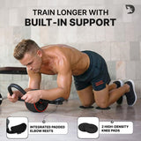 DMoose Fitness Ab Roller Wheel with Elbow Support & 2 Knee Pads - Abdominal Exercise Trainer for Core Strength Training - Ultimate Abs Workout Equipment (Black)