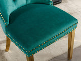 MOOLSUN Velvet Dining Chairs Set of 6, High Back Side Chairs, Modern Padded High-End Tufted Upholstered Chairs with Button-Tufted Back & Rear Pull Tabs, Gold Plated Leg E-Green(Gold Plated Leg)