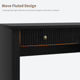 Fluted Home Office Desk with Storage, Modern Executive Desk with Charging Station,