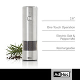 AdHoc Electric Salt & Pepper Grinder - One-Button Operation - Uses SilentDrive for Quiet Operation - Battery Powered - Mill with CeraCut Ceramic Grinders - Regular