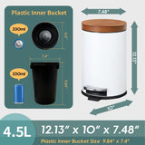 Round Trash Can with Plastic Inner Bucket; Bathroom, Office, Kitchen and Bedroom Step On and Slow Close