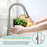Touchless Kitchen Faucet with Pull Down Sprayer Brushed Nickel, Side Motion Sensor Kitchen Touchless Faucet with Water Line | Two Control Modes kicimpro