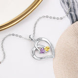Oseew Personalized 2 Heart Birthstone Necklace for Women 10K 14K 18K Solid Gold Engraved Name Birthstone Necklace Birthday Christmas Mother's Day Jewelry Gifts for Her