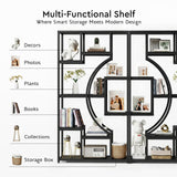 HolliWill 70.8" Tall Bookshelves Set of 2, 79" W Geometric Display Shelf with 18 Open Storage Shelves, Black Book Shelf for Living Room, Office, Bedroom –Metal Frame & Anti-Tip & Adjustable Feet