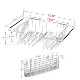 JAQ Over Sink Dish Drying Rack for Medium to Large Sink, Expandable 15.08"–22.4", Adjustable 304 Stainless Steel Dish Drainer with Utensil Holder, Large Capacity Holds Up to 13 Plates
