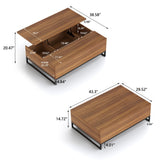 43" Lift Top Coffee Table with Storage, Desk Height Walnut Table