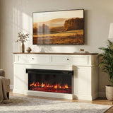 63 inch Fireplace TV Stand for TVs up to 70" with 3-Sided Electric Fireplace with Mantel, Modern Media Entertainment Center, Farmhouse TV Console for Living Room with Drawers, Antique White