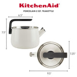 KitchenAid Teakettles Enamel-on-Steel Stovetop Whistling Teakettle, Induction Ready, Stainless steel Lid, 2 Quart - White