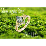 Oseew Natural Moss Agate Ring Set Kite Cut Moss Agate and Lab Diamond Engagement Ring for Women 10K/14K/18K Gold/Sterling Silve Kite Moss Agate Wedding Ring for Women