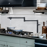 Pot Filler Faucet for Kitchen Sink, Deck Mount Pot Faucets Over Stove, Solid Brass Folding Pot Filler, Matte Black Kitchen Faucet with Double Joint Swing Arms