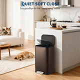 Takywep Bathroom Trash Can with Lid, 12L / 3.2 Gallon Stainless Steel Garbage Can with Foot Pedal & Removable Inner Bucket, Rectangular Small Step Waste Bin for Kitchen Living Room, Brown