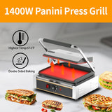 HTTSICHI Commercial Panini Press - 2200W Commercial Electric Panini Sandwich Grill w/Nonstick Coating & Adjustable Temp, Panini Grill Press w/ 14"x9" Cooking Pan, Double-sided Heating