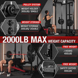 Mikolo Power Cage, 2000LB Power Rack with Independent Dual Pulley System, Multi-Function Home Gym Workout Machine for Cable Crossover (Black,Aluminum Pulleys)