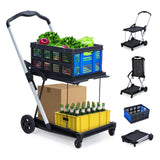 Foldable Shopping Cart with 1 Storage Crates – 2-Tier Collapsible Utility Cart, Aluminum Trolley with 360° Rolling Swivel Wheels