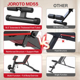 JOROTO Adjustable Weight Bench for Home Gym, 1000 LBS Foldable Incline Decline Flat Workout Bench with Leg Extension & Back Extension, Exercise Preacher Curl Bench for Full Body Training, Red MD55