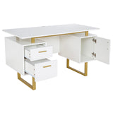 Storage Drawers and Cabinet 51.25” W-Modern Office Large Floating Desktop Surface Desk, 23.6" D x 51.2" W x 29.8" H, White/Gold Techni Mobili