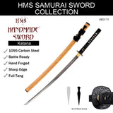 Hand Forged 1095 Yellow Bamboo Warrior Katana, Visible Hamon Full Tang