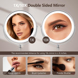 UBYMET Lighted Makeup Mirror, Rechargeable Height Adjustable Double Sided, 1x/10x Magnifying with 3 Color, Brightness Adjustable, 360° Rotation Vanity, Gift for Women