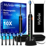 MySmile UC605 Electric Toothbrush for Adults, Rechargeable Sonic Electronic Toothbrush with 6 Brush Heads and Travel Case, 2 Mins 5 Modes Smart Timer, 48000VPM (Black)