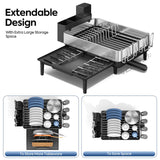 Urackify Dish Drying Rack for Kitchen Counter - Stainless Steel Dish Drainer with Drain Board, Removable Utensil Holder, Rust-Proof Plate, Non-Slip Feet, Large Capacity for 10 Plates 6 Bowls 4 Cups