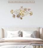 JXQXYN Clocks for Living Room, Large Wall Clock, 3D Silent Wall Clock, Retro Metal Ginkgo Leaf Design, for Bedroom Kitchen Decorative Wall Clocks（32''x18'' ）