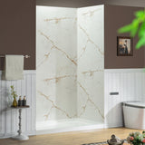 Woodbridge 60" W x 96" H 3-Piece Solid Surface Tile Tub and Shower Wall Panel Surround Kit in Beige Marble with Soft Brown Veining