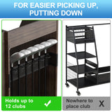 Ponsonbay Golf Bag Storage Organizer for Garage, Premium Wooden 2 Golf Bags Rack with Drawer (Black） Ponsonbay