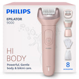 Philips Epilator Series 9000 - Cordless Wet and Dry Electric Epilator, Hair Removal for Legs, Body and Bikini, with ProGuide, 8 Accessories, 60 min. Runtime, Model BRE717/00
