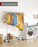Sakugi Clothes Rack - Large-Capacity Clothing Racks for Hanging Clothes with Lockable Wheels, Space-Saving Metal Coat Rack for Bedroom, Laundry Room, Entryway, 45.6" x 16.9" x 59", Silver