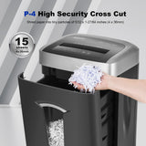 58 dB Quiet Paper Shredder for Home Office, 15-Sheet, 120 Min Shredding, 7.9 Gallon Large Bin, P-4 Cross Cut Heavy Duty Shredders Wingwise