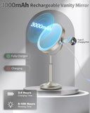 VFD 30X/1X Makeup Mirror with Lights, Height Adjustable Lighted Magnifying Vanity Mirror with 3 Lighting and Adjustable Brightness, 3000mAh Rechargeable Double Sided Switch for Desk Women Gift