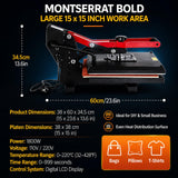 15x15 Digital Heat Press Machine,Threadable U-Shaped Base,for T-Shirts