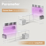 Dowinx 67” L-Shaped Gaming Desk with Pegboard & Drawers, Reversible Computer Desk with RGB Lights & Power Outlets