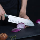 linoroso Santoku Knife 7 inch Meat Kitchen Chef Knife with Premium Gift Box, Vegetables Knives High Carbon Stainless Steel Sharp Knife with Ergonomic Green Handle, Christmas Gifts for Women and Men
