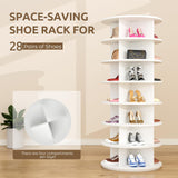 BrFoYu Rotating Shoe Rack 7 Tier Spinning Shoes Organizer Tower for 28-32 Pairs Lazy Susan 360 Revolving Shoe Storage Cabinet Rotate Shoe Handbag Rack Round Carousel for Closet, Bedroom (White)