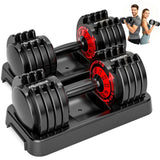 25/55lb Adjustable Dumbbell Set of 2, 5-in-1/10-in-1 Free Weights with Anti-Slip Texture Handle for Exercise, Fitness Equipment Set for Home Gym Strength Training, Suits Both Men and Women(Red 55LBS Pair)