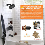 Black Tub Shower Faucet Set Complete with 6-Inch Rainfall Shower Head and Tub Spout Included Shower Valve Tub Shower Trim Kit Round Matte Black