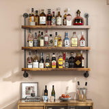 Woskar 3-Tier Wall Mounted Wine Rack with LED,Liquor Bottles Floating Shelves Display Storage Organizer for Home Bar Dining Room Kitchen (40" W x 47.2" H)