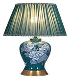 Desk Lamp Bedroom Bedside Lamp - Silk Lampshade Ceramics Table Lamp Blue Glazed Ceramic Table Lamp Chinese Retro Office Desk Nightstand Table Lamp