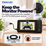 TKMARS Doorbell Camera Wireless No Subscription No WiFi Needed with PIR Motion Detection, Video Doorbell with Monitor Screen, Active Wake-Up Door Bell 170° Wide Angle for Home/Apartment/Seniors