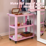 XCX 3 Tier Metal Utility Rolling Cart with Wheels, Pink