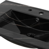 JONATHAN Y SNK1002D Ancillary 3-Hole 30 in. W x 18.25 in. D Classic Contemporary Rectangular Ceramic Single Sink Basin Vanity Top, Black Marble Effect