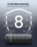 SUPERDANNY Power Strip Surge Protector 5000J, 10FT, 15A, PD 20W, 13 AC