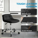 Rolling Stool Chair with Wheels, Height Adjustable Stool with Back Support, Office Drafting Chair with PU Leather Cushion