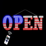 USA Flag 40"x14" Extra Large LED Open Signs for Business with Remote, Super Bright Unique Design Open Sign with Hanging Installation, High Visibility Open Sign for Stores Bar Hotel Retail Shops Salon Restaurant Office